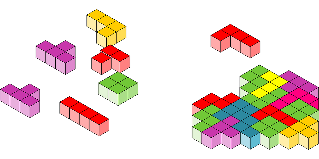 Multi-colored Tetris pieces